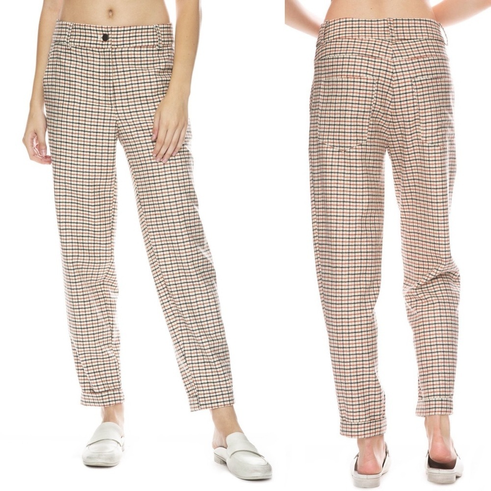 Margaux Lonnberg Jarvis High Rise Cropped off white check 100% wool Pants US 4